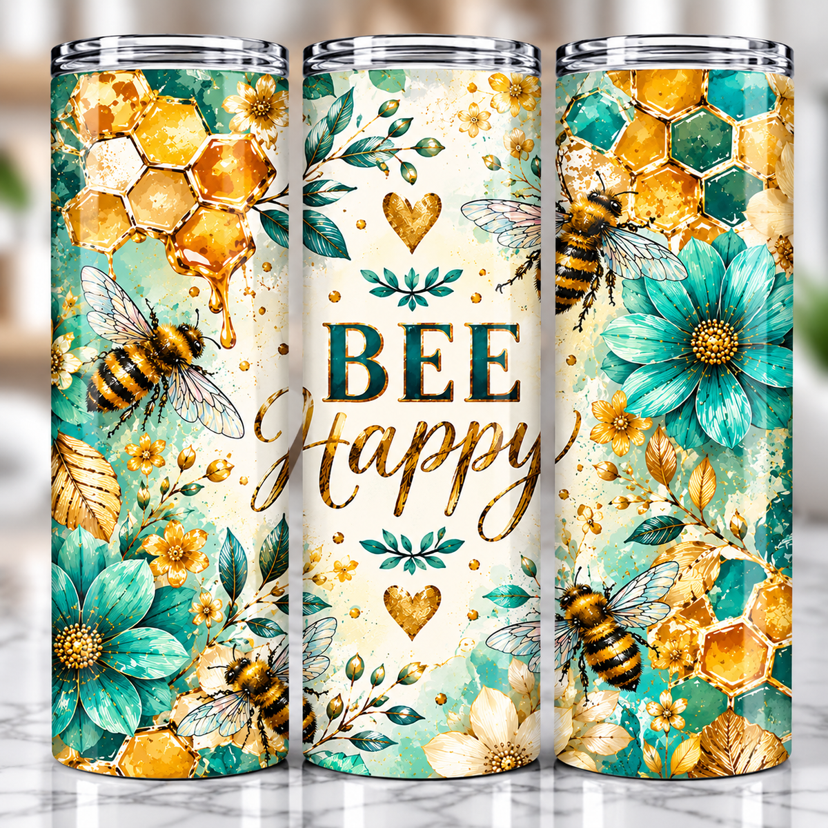 Bee Happy Floral Tumbler