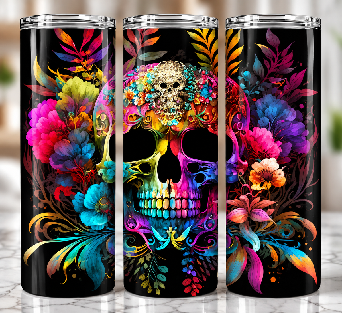 Floral Skull Tumbler